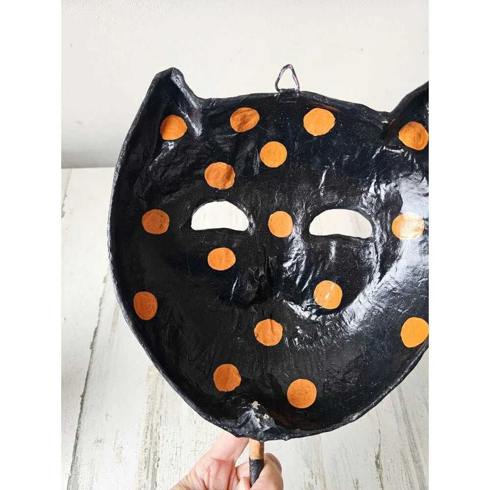 Shabby chic cat mask‎ Halloween decor unique black glitter
